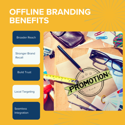Benefits of offline branding including increased local visibility, brand recall, and personal customer touchpoints